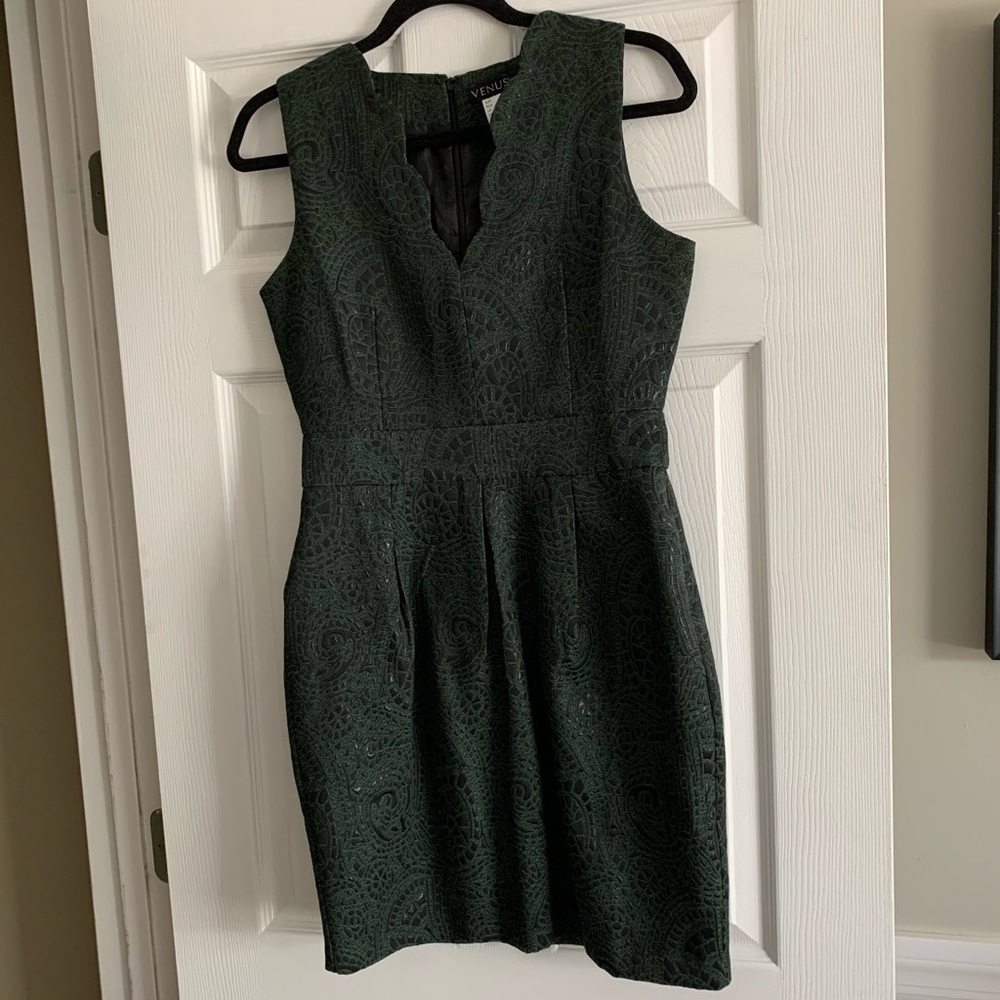 Venus emerald green dress with scalloped neckline